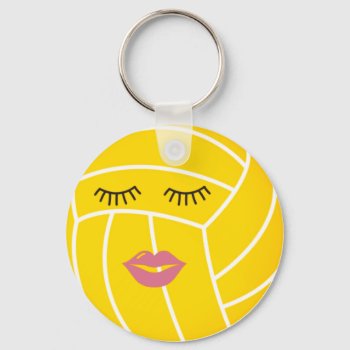 Water Polo Ball With Lips And Lashed Keychain by SBPantry at Zazzle