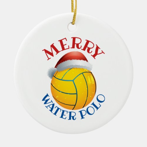 Water Polo Christmas Ball with Santa Hat Ceramic Ornament