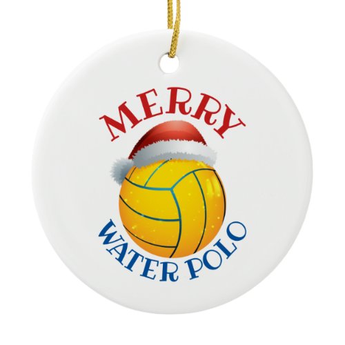 Water Polo Christmas Ball with Santa Hat Ceramic Ornament