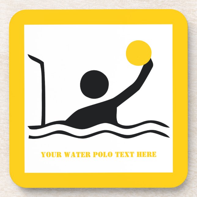Water polo player black silhouette custom beverage coaster (Front)