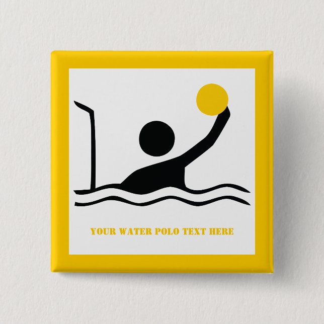 Water polo player black silhouette custom button (Front)