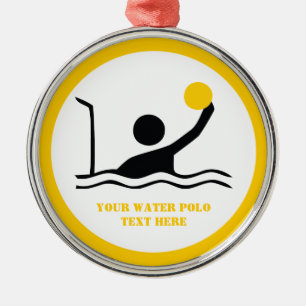 Water polo player black silhouette custom metal ornament
