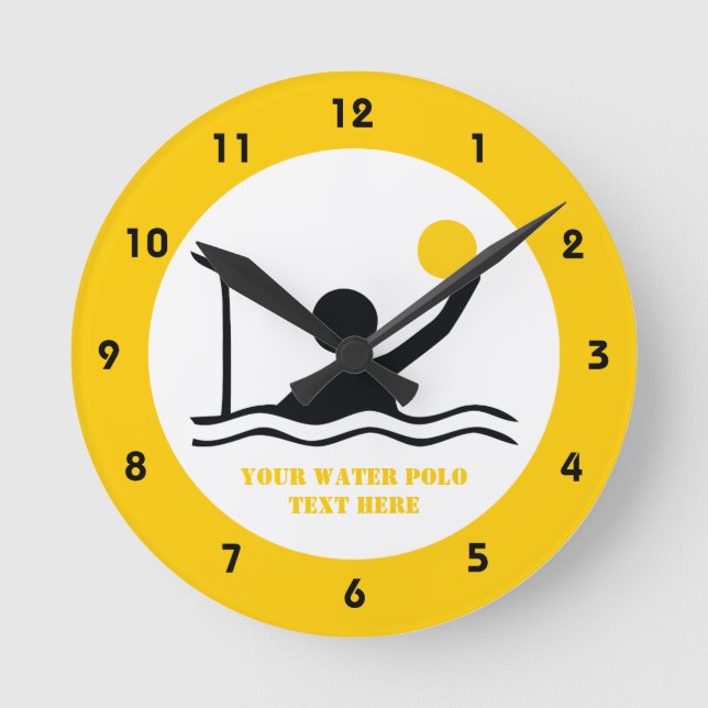 Water polo player black silhouette custom round clock (Front)