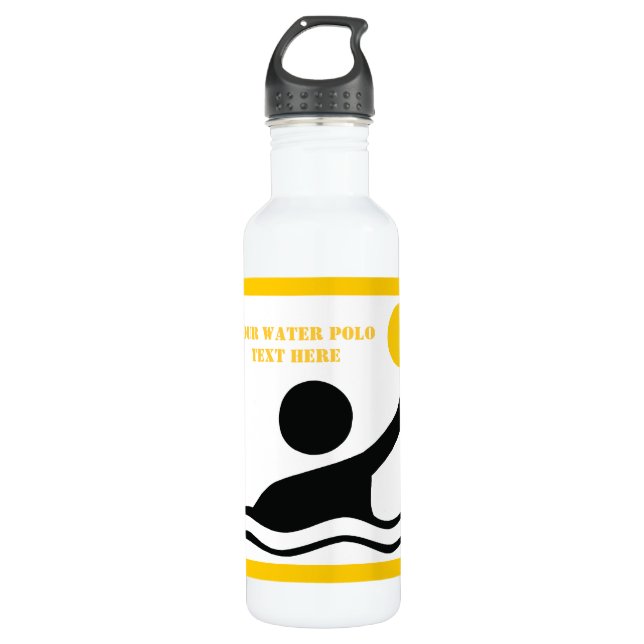 Water polo player black silhouette custom water bottle (Front)