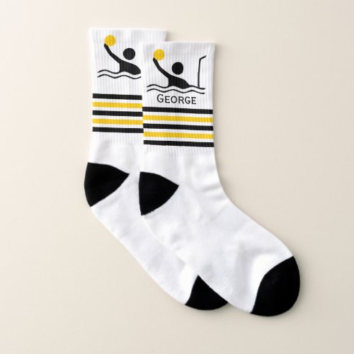 Water polo player black silhouette yellow stripes socks