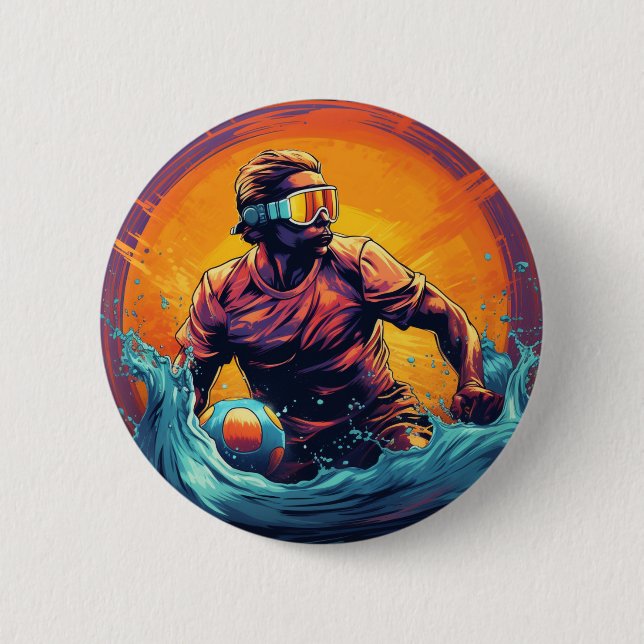 Water Polo Player Colorful Waterpolo Button (Front)