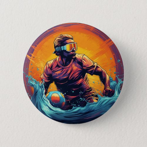 Water Polo Player Colorful Waterpolo Button