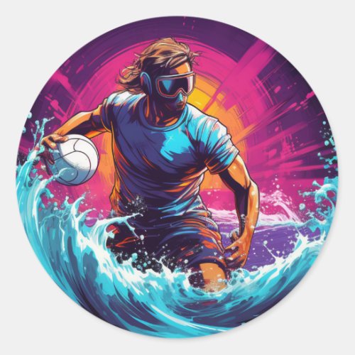 Water Polo Player Colorful Waterpolo Classic Round Sticker