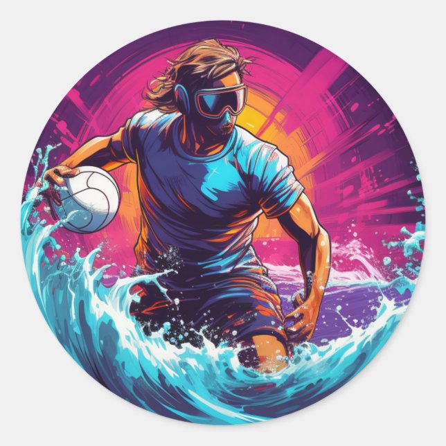 Water Polo Player Colorful Waterpolo Classic Round Sticker (Front)