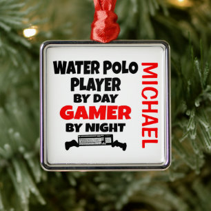 Water Polo Player Loves Playing Video Games Metal Ornament