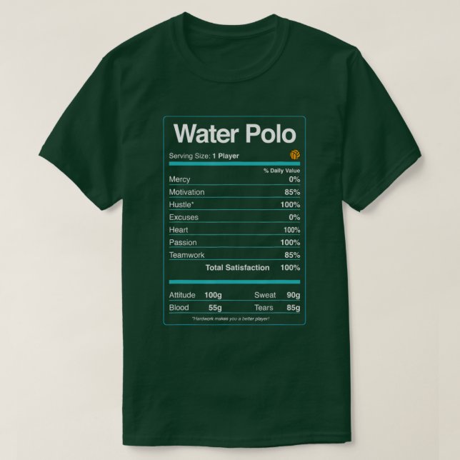 Water Polo Player Nutritional Facts Funny Sport Wa (Design Front)
