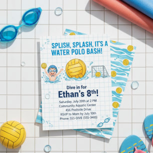 Water Polo Pool Party Boy Birthday Invitation