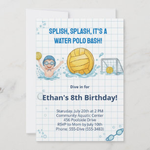 Water Polo Pool Party Boy Birthday Invitation
