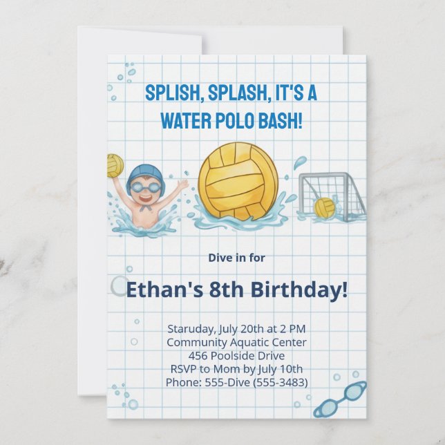 Water Polo Pool Party Boy Birthday Invitation (Front)