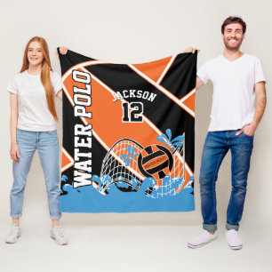 Water Polo 🤽♀️ Sport in Orange, Black and White Fleece Blanket