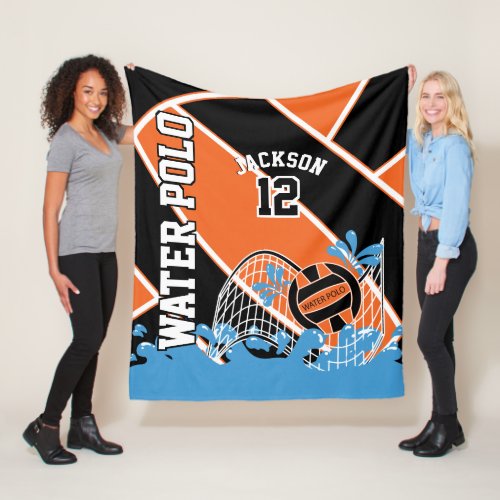 Water Polo ️ Sport in Orange Black and White Fleece Blanket