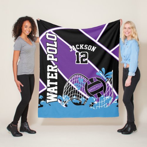 Water Polo ️ Sport in Purple Black and White Fleece Blanket