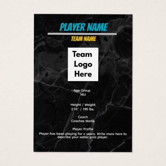 Water Polo Trading Card Customizable Collectible (Back)