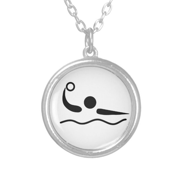 Water Polo Waterpolo Pictogram Silver Plated Necklace (Front)