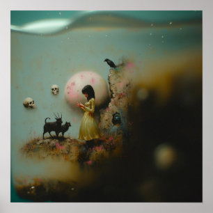 Water Priestess Raven Witchy AI Art Matte Value Poster