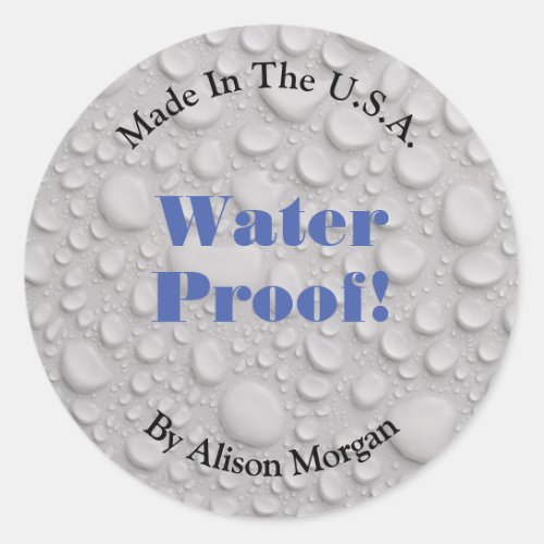 Water Proof Blue Text DIY 3 Text Lines  Photo Classic Round Sticker
