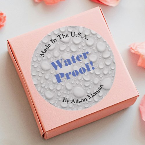 Water Proof Blue Text DIY 3 Text Lines  Photo Classic Round Sticker