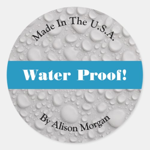 Water Proof DIY 3 Text Lines  Photo Med Blue Classic Round Sticker