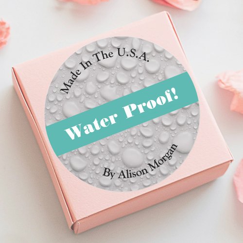 Water Proof DIY 3 Text Lines  Photo Teal Classic Round Sticker