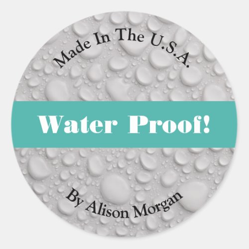 Water Proof DIY 3 Text Lines  Photo Teal Classic Round Sticker