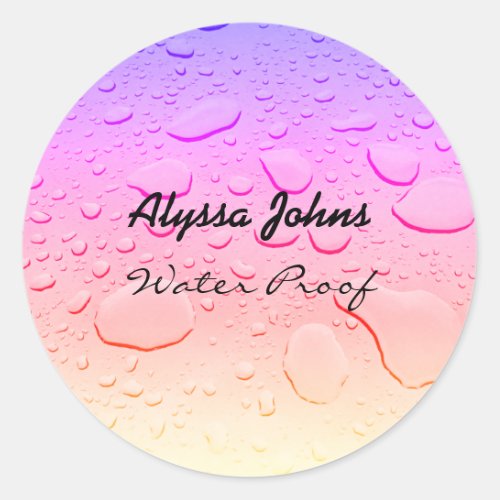 Water Proof Splash Free Rose Gold Pink Custom Name Classic Round Sticker