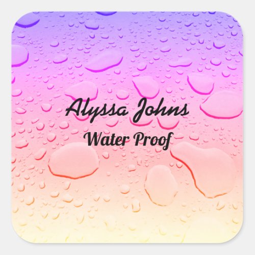 Water Proof Splash Free Rose Gold Pink Custom Name Square Sticker