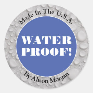 Water Proof White Caps, DIY 3 Text Lines, Photo Classic Round Sticker
