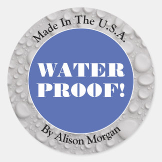 Water Proof White Caps, DIY 3 Text Lines, Photo Classic Round Sticker