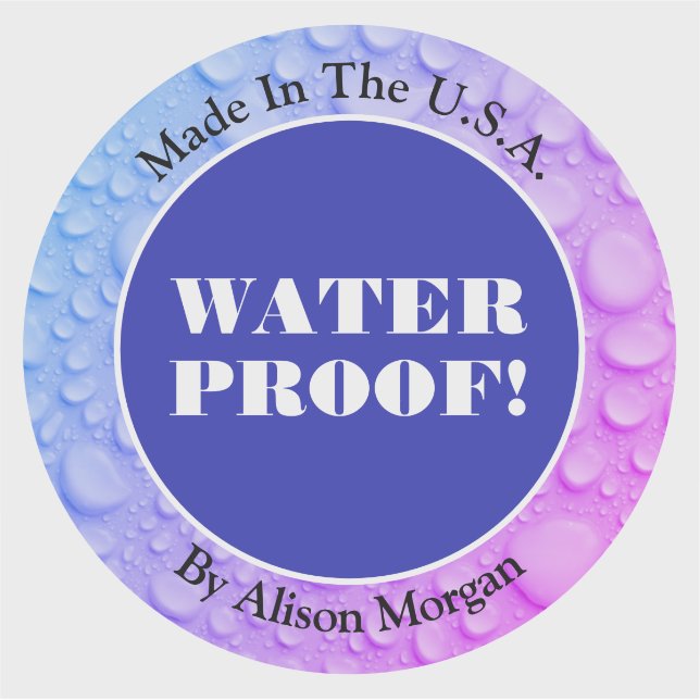 Water Proof White Text, Name, Deep Blue Your Photo Sticker (Front)
