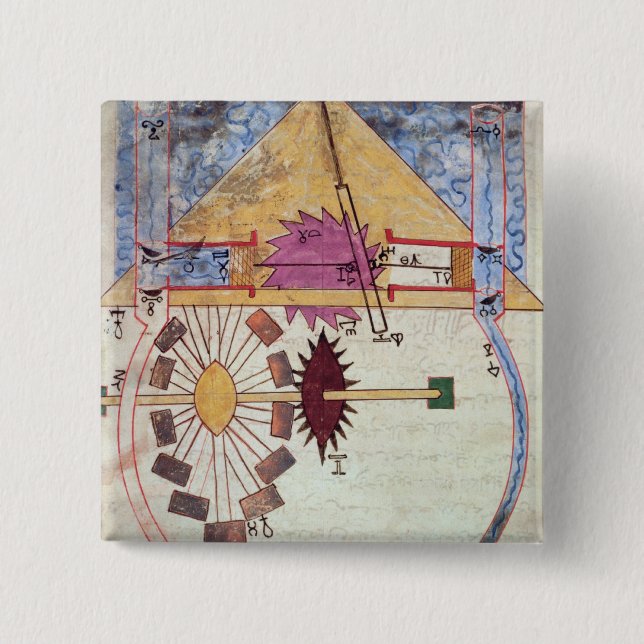 Water Pump, from 'Book of Knowledge of Ingenious Pinback Button (Front)