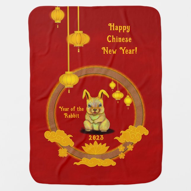 Water Rabbit , Happy Chinese New Year Baby Blanket (Front)