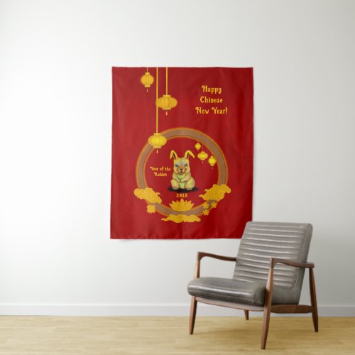 Water Rabbit  Happy Chinese New Year Tapestry