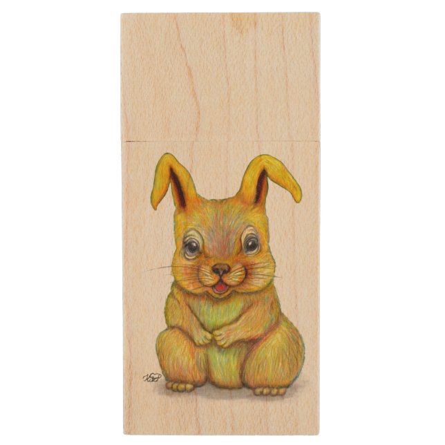 Water Rabbit Wood Flash Drive (Front Vertical)