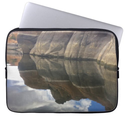 Water Reflection Photo Watson Lake Striped Rocks Laptop Sleeve