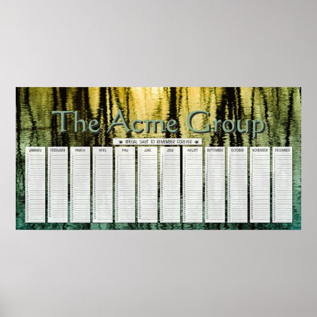Water Reflections Custom Special Days Calendar Poster (Front)
