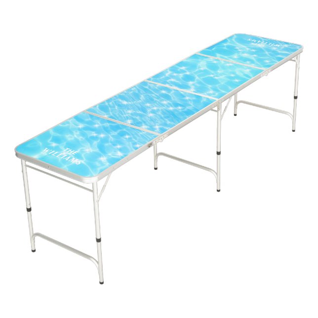 Water ripple blue water texture modern custom name beer pong table (Angled)