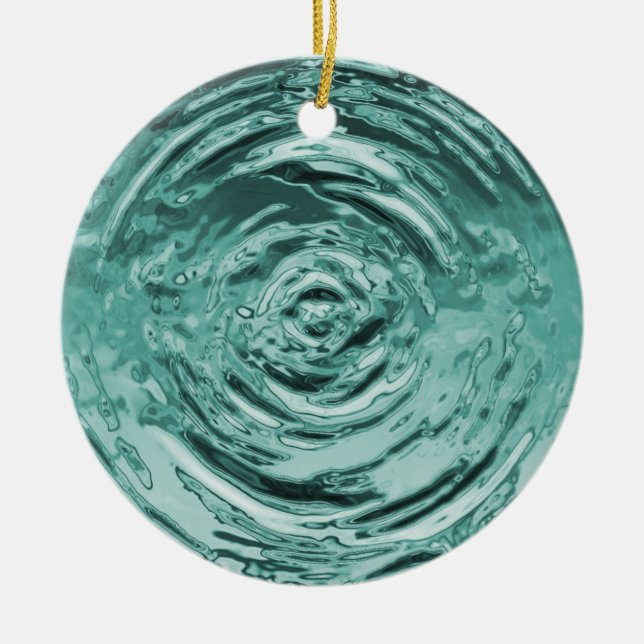 Water Ripple Teal Ceramic Ornament (Front)