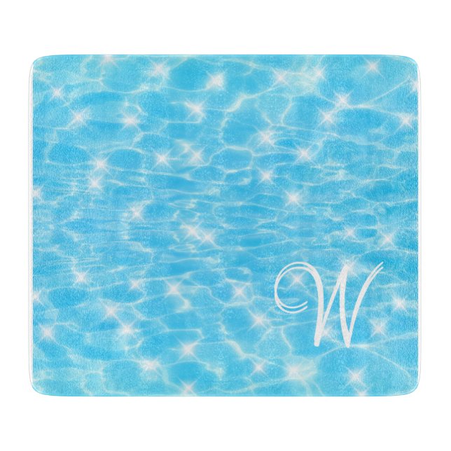 Water ripples water textures modern chic monogram cutting board (Front)