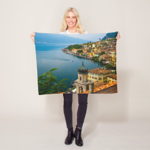Water San Benedetto Church Lake Garda, Italy Fleece Blanket