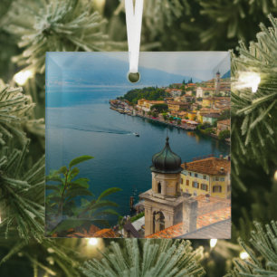 Water San Benedetto Church Lake Garda, Italy Glass Ornament