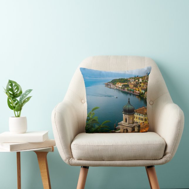 Water | San Benedetto Church Lake Garda, Italy Throw Pillow (Chair)