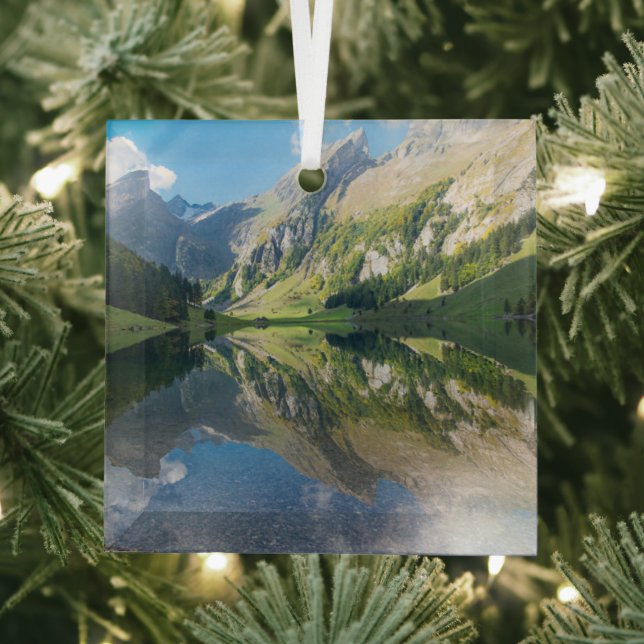 Water | Seealpsee Lake  Swiss Alps Switzerland Glass Ornament (Insitu)
