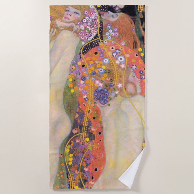 Water Serpents, Gustav Klimt Beach Towel (Front)
