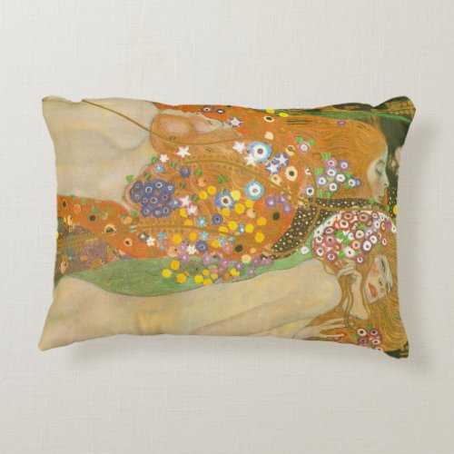 Water Serpents II by Gustav Klimt Art Nouveau Accent Pillow