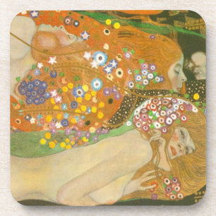 Water Serpents II by Gustav Klimt, Art Nouveau Beverage Coaster